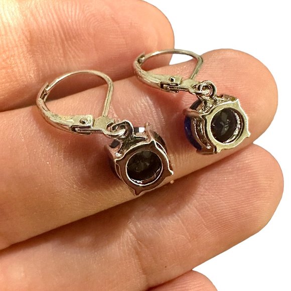 Sapphire Earrings Sterling Silver 925 Leverback Earrings Dangle lab-created - Picture 3 of 10